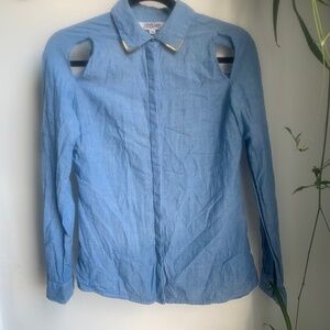 Tramp western gold-tipped collar, hidden button, cutout shirt